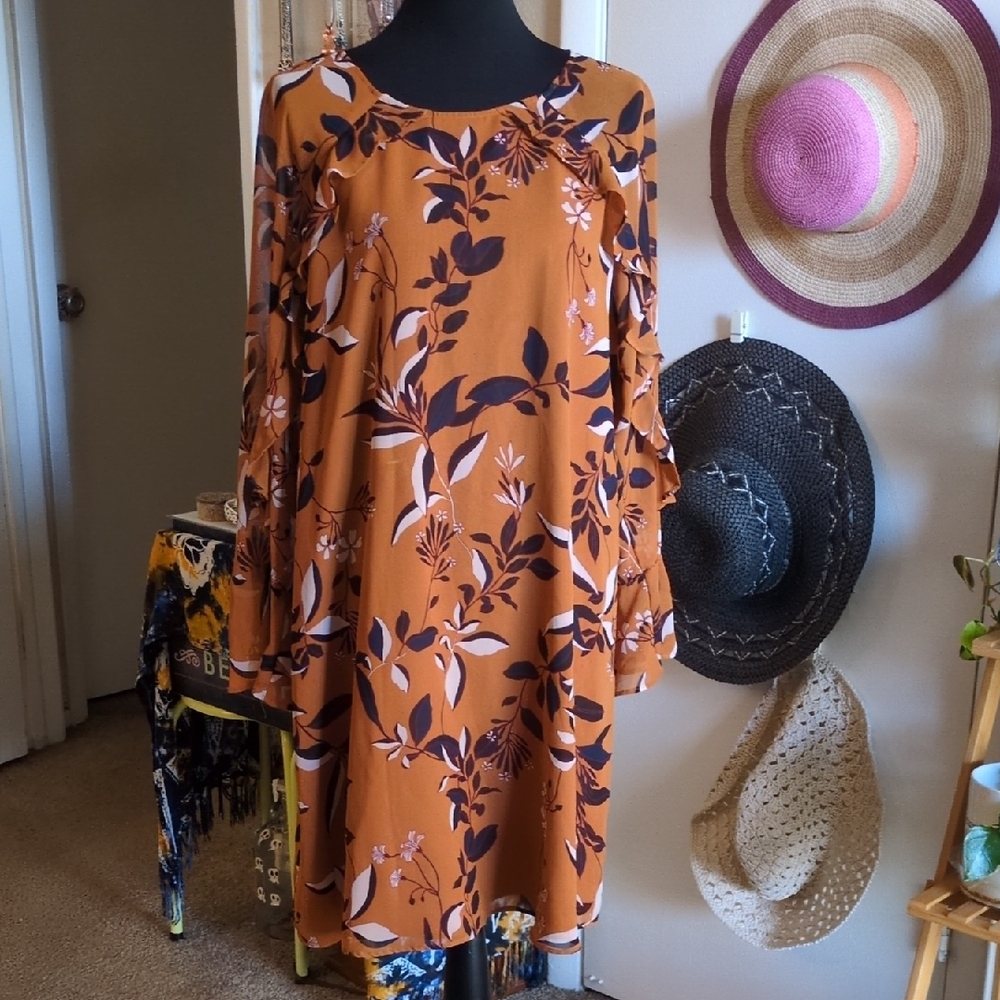Ann Taylor Factory Orange and Black Floral Dress